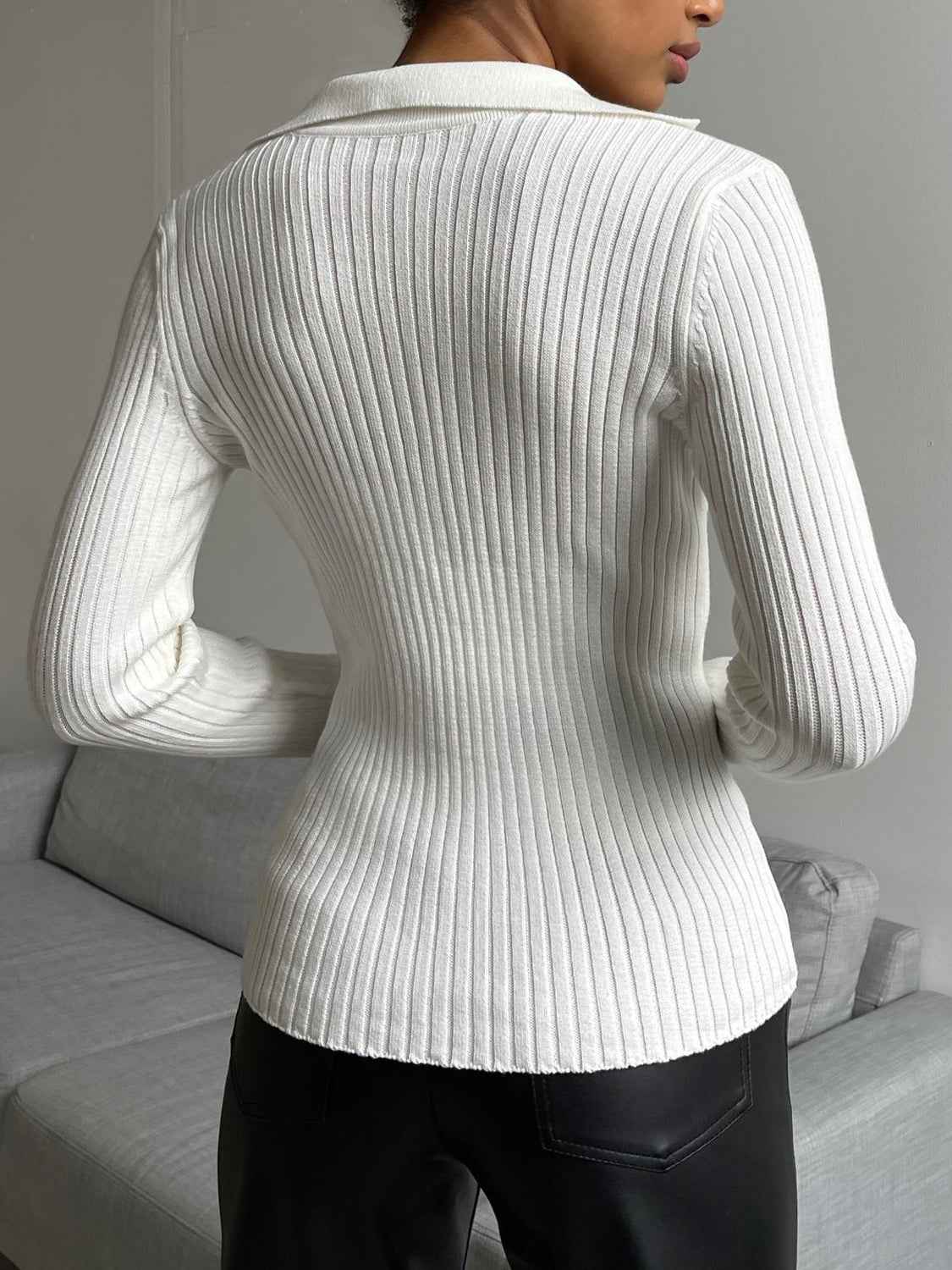 Johnny Collar Rib-Knit Top - aurelia-clothing-8955