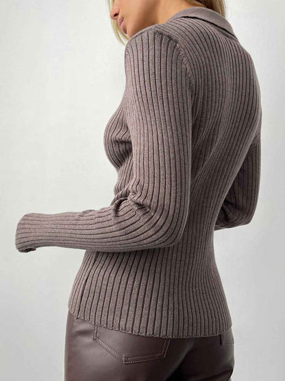 Johnny Collar Rib-Knit Top - aurelia-clothing-8955