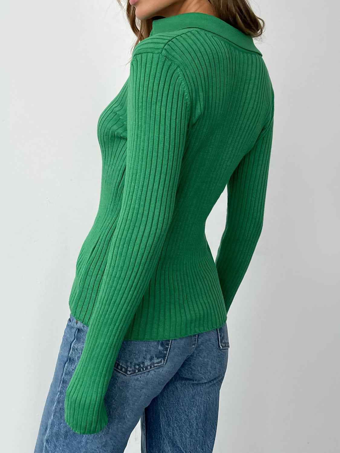 Johnny Collar Rib-Knit Top - aurelia-clothing-8955