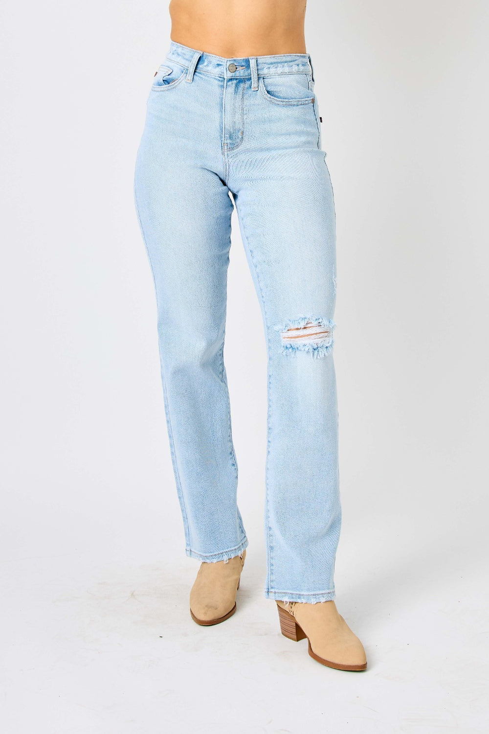 Judy Blue Full Size High Waist Distressed Straight Jeans - Free Shipping - aurelia-clothing-8955