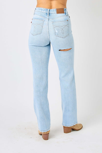 Judy Blue Full Size High Waist Distressed Straight Jeans - Free Shipping - aurelia-clothing-8955
