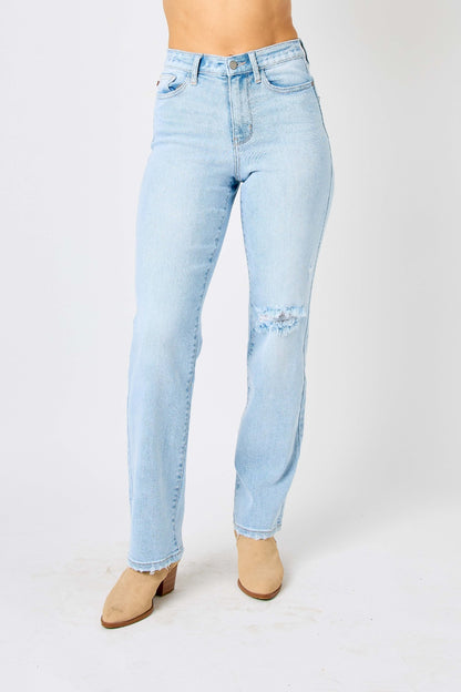 Judy Blue Full Size High Waist Distressed Straight Jeans - Free Shipping - aurelia-clothing-8955