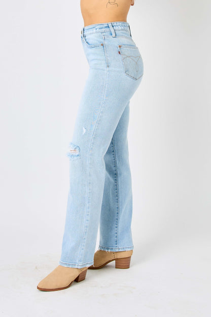 Judy Blue Full Size High Waist Distressed Straight Jeans - Free Shipping - aurelia-clothing-8955