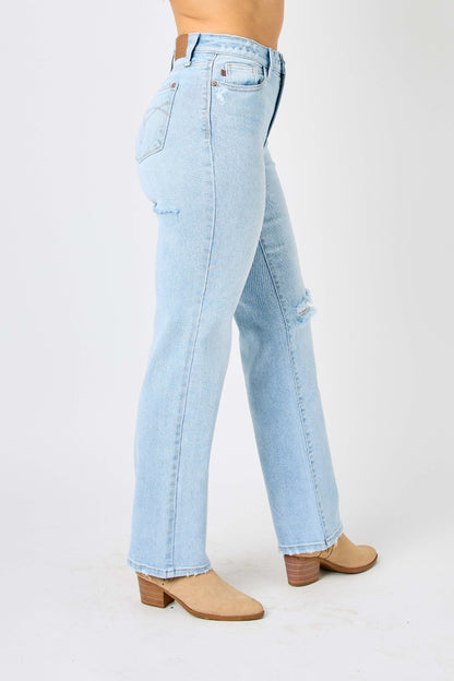 Judy Blue Full Size High Waist Distressed Straight Jeans - Free Shipping - aurelia-clothing-8955