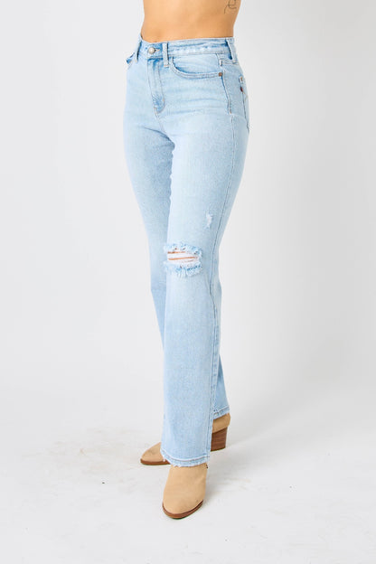 Judy Blue Full Size High Waist Distressed Straight Jeans - Free Shipping - aurelia-clothing-8955