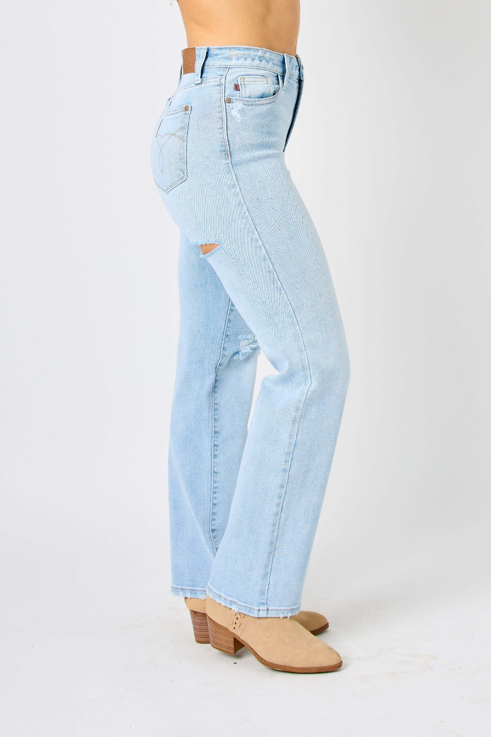 Judy Blue Full Size High Waist Distressed Straight Jeans - Free Shipping - aurelia-clothing-8955