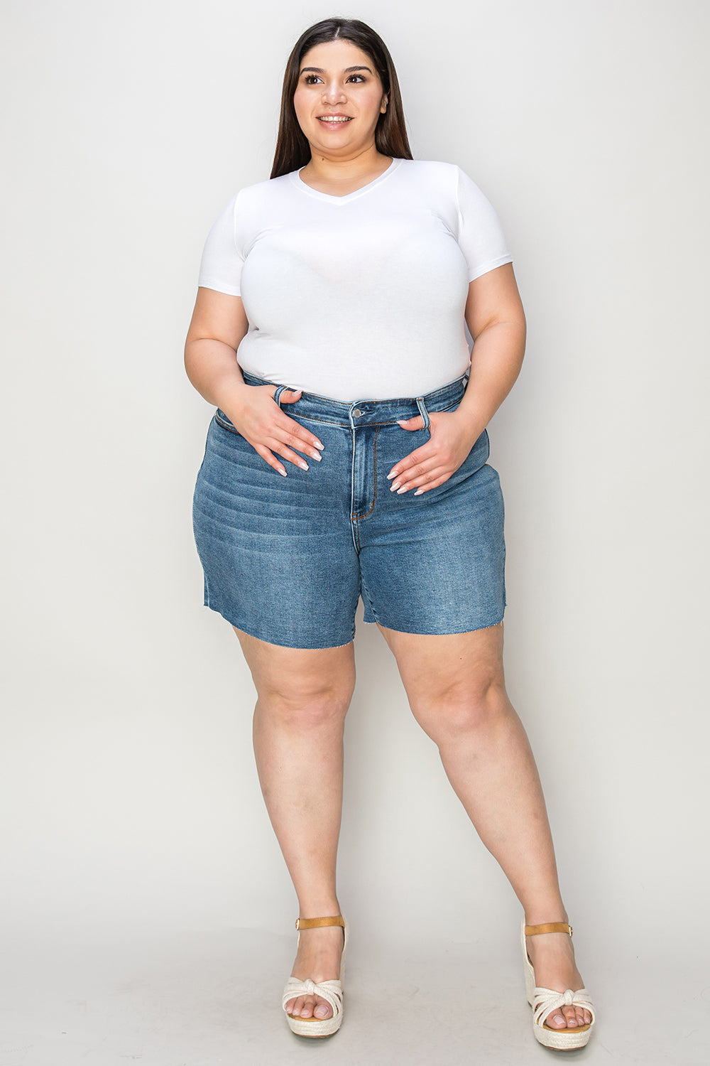 Judy Blue Full Size High Waist Slim Denim Shorts - Free Shipping - aurelia-clothing-8955