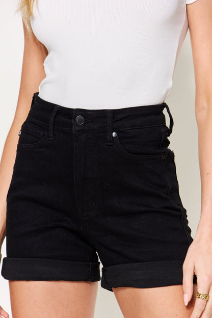Judy Blue Full Size High Waist Tummy Control Cuffed Denim Shorts - Free Shipping - aurelia-clothing-8955