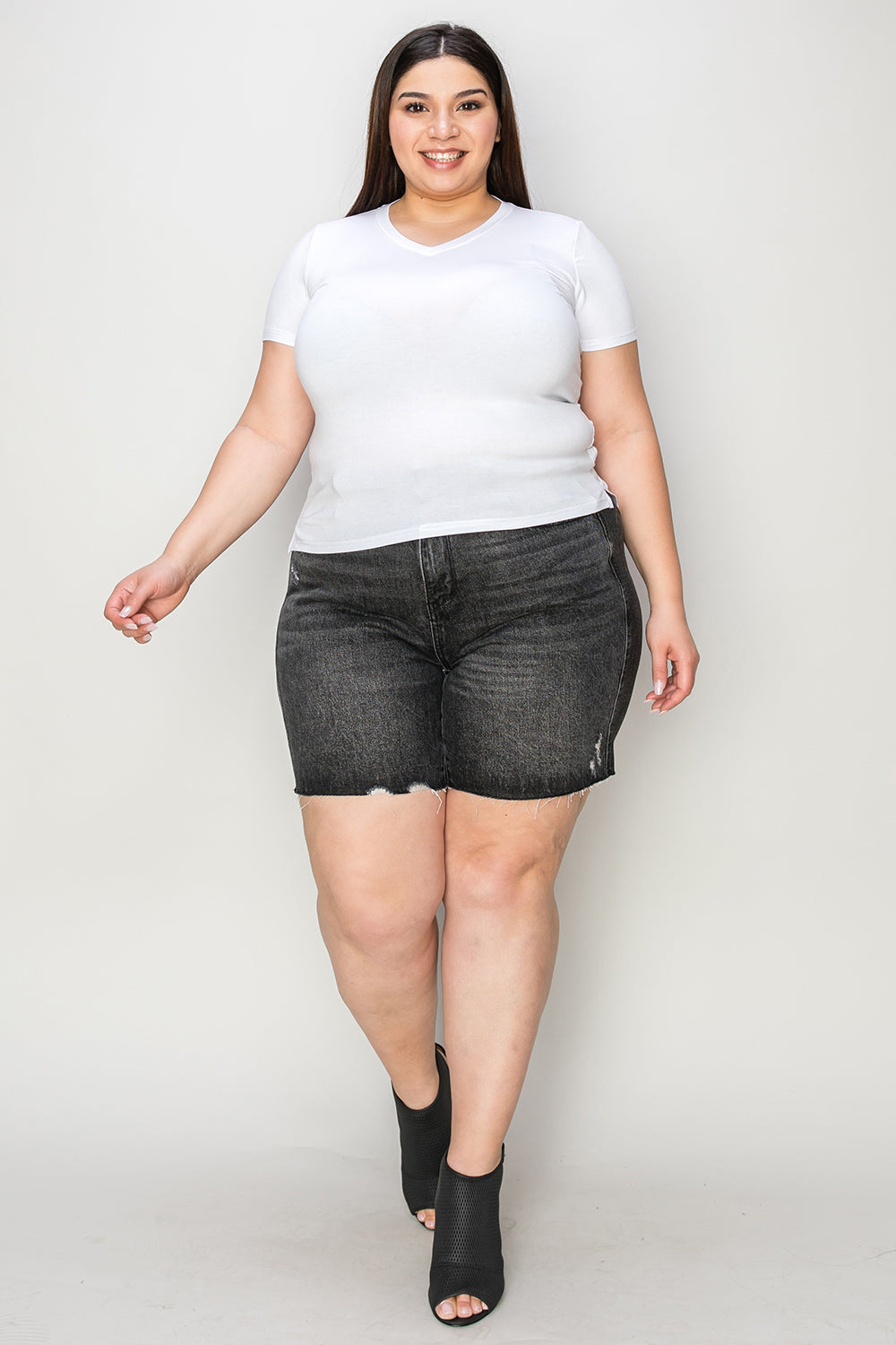Judy Blue Full Size Hig h Waist Tummy Control Denim Shorts- Free Shipping - aurelia-clothing-8955