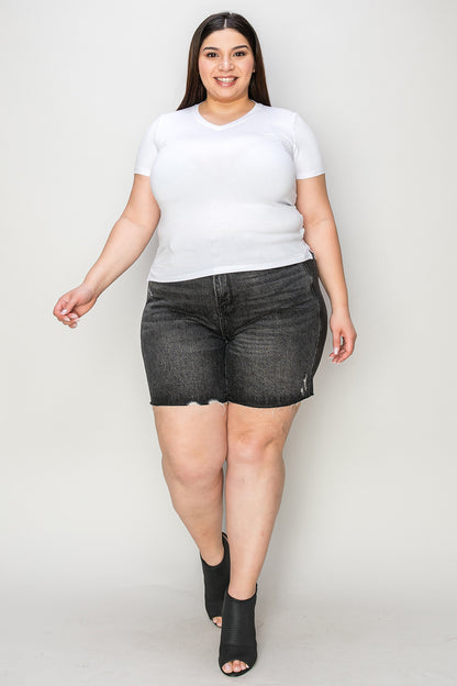 Judy Blue Full Size Hig h Waist Tummy Control Denim Shorts- Free Shipping - aurelia-clothing-8955