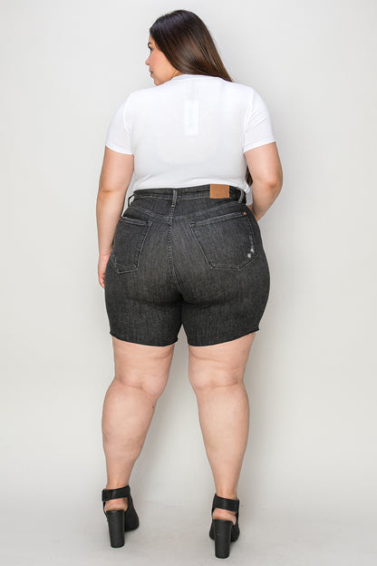 Judy Blue Full Size Hig h Waist Tummy Control Denim Shorts- Free Shipping - aurelia-clothing-8955