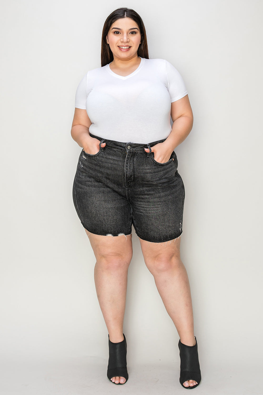 Judy Blue Full Size Hig h Waist Tummy Control Denim Shorts- Free Shipping - aurelia-clothing-8955