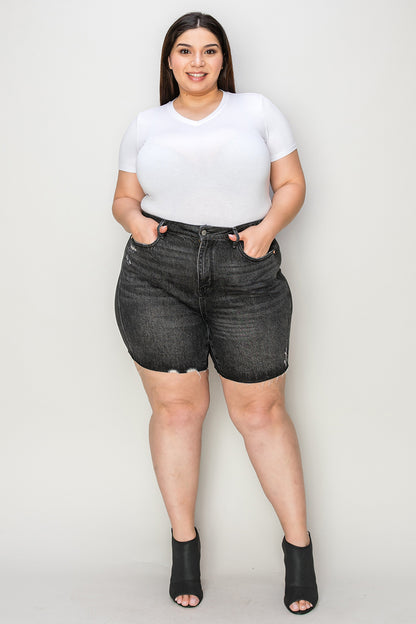 Judy Blue Full Size Hig h Waist Tummy Control Denim Shorts- Free Shipping - aurelia-clothing-8955