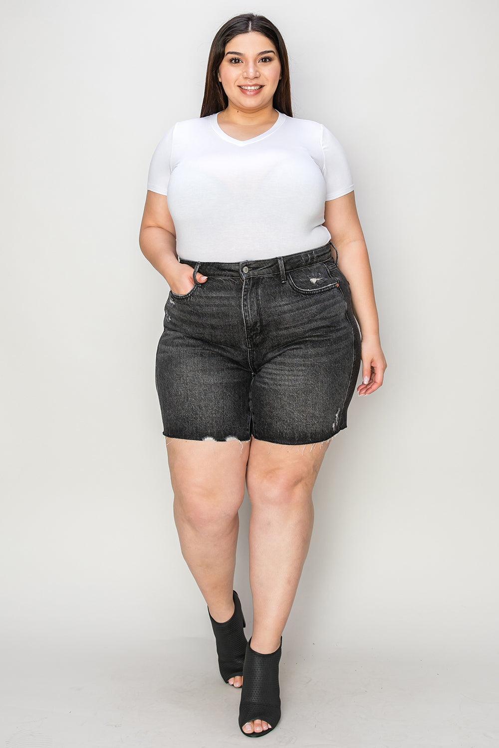 Judy Blue Full Size Hig h Waist Tummy Control Denim Shorts- Free Shipping - aurelia-clothing-8955