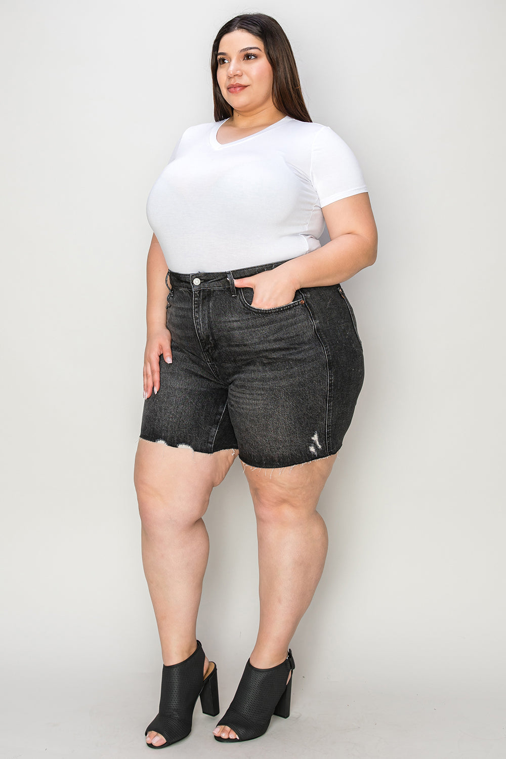Judy Blue Full Size Hig h Waist Tummy Control Denim Shorts- Free Shipping - aurelia-clothing-8955