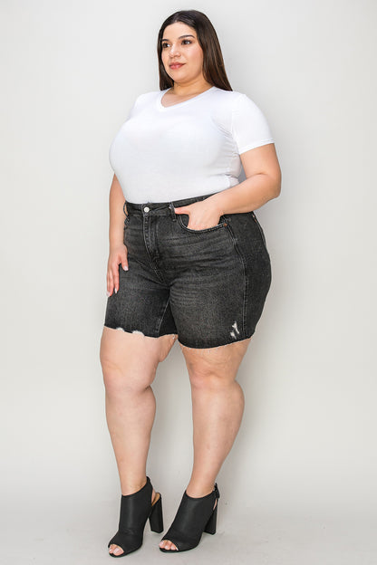 Judy Blue Full Size Hig h Waist Tummy Control Denim Shorts- Free Shipping - aurelia-clothing-8955
