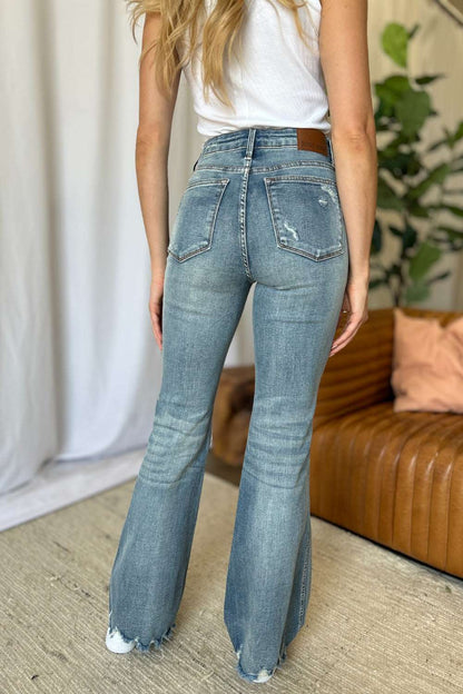 Judy Blue Full Size Medium Rise Tummy Control Destroy Flare-Free Shipping - aurelia-clothing-8955