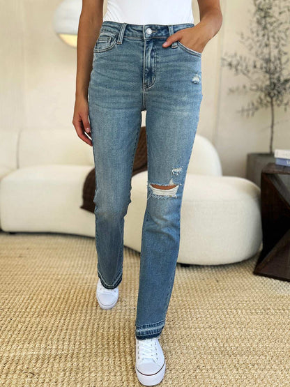 Judy Blue Full Size Mid Rise Destroyed Hem Distressed Jeans - Free Shipping - Aurelia Clothing