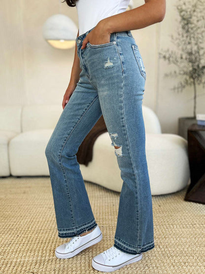 Judy Blue Full Size Mid Rise Destroyed Hem Distressed Jeans - Free Shipping - Aurelia Clothing