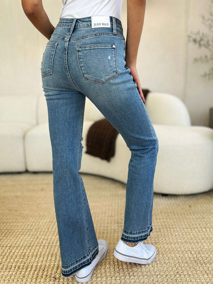 Judy Blue Full Size Mid Rise Destroyed Hem Distressed Jeans - Free Shipping - Aurelia Clothing
