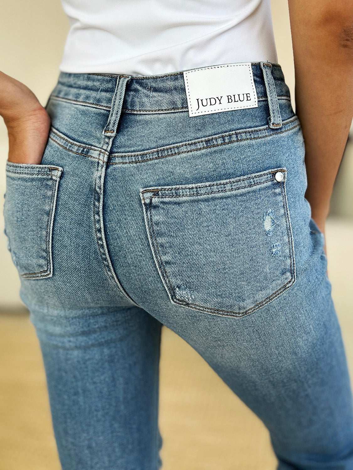 Judy Blue Full Size Mid Rise Destroyed Hem Distressed Jeans - Free Shipping - Aurelia Clothing