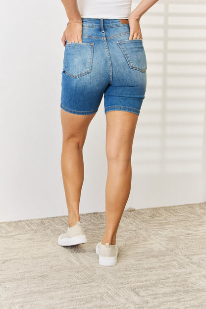 Judy Blue Full Size Tummy Control Double Button Bermuda Denim Shorts - Free Shipping - aurelia-clothing-8955