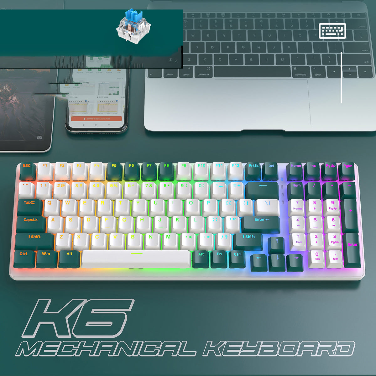 K6 Mechanical Keyboard Wireless 5.0 BT 2.4 Ghz Wired Three Modes Backlit Bluetooth Gamer Keyboard 100 Keys Keycaps Pc Gamer - Free Shipping - aurelia-clothing-8955