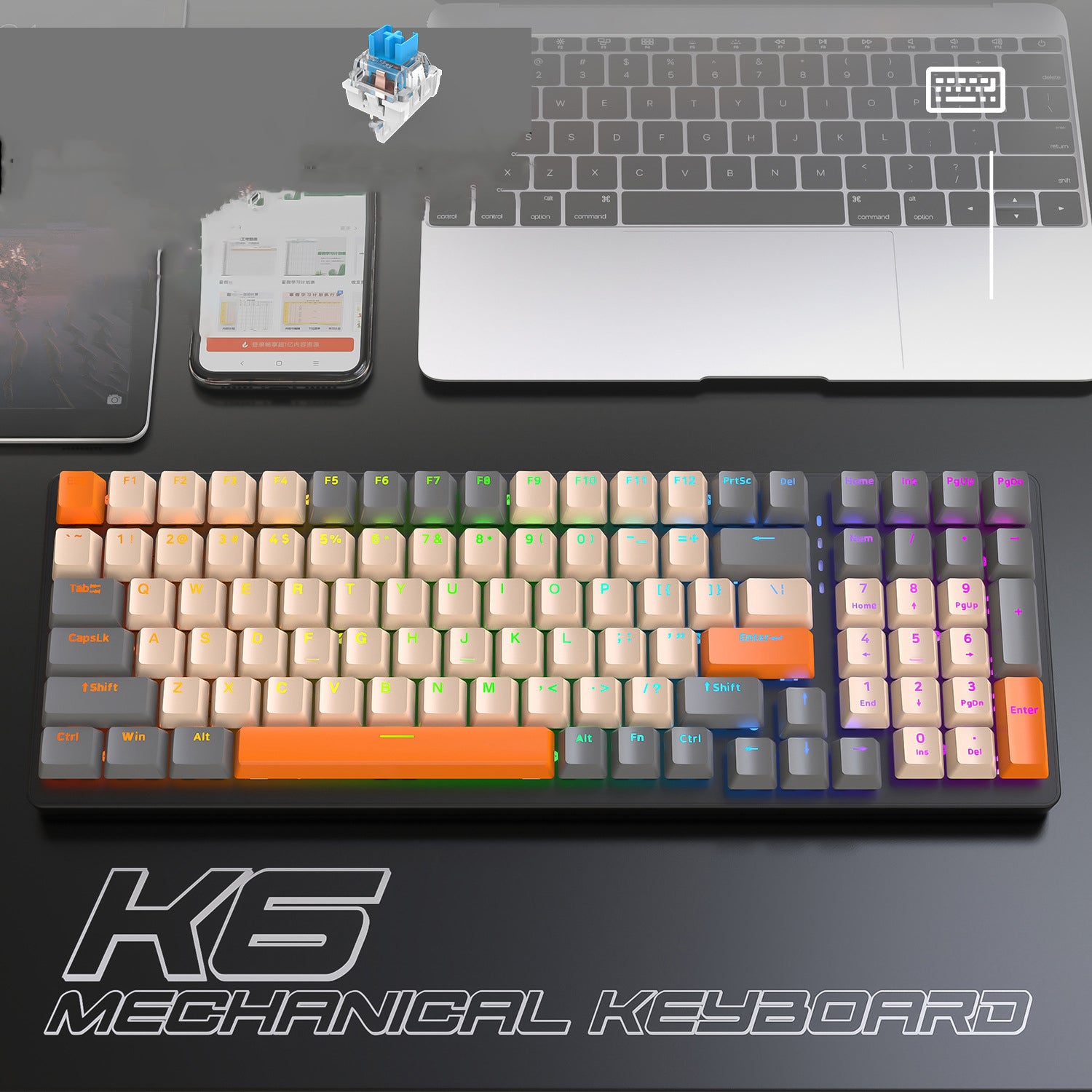 K6 Mechanical Keyboard Wireless 5.0 BT 2.4 Ghz Wired Three Modes Backlit Bluetooth Gamer Keyboard 100 Keys Keycaps Pc Gamer - Free Shipping - aurelia-clothing-8955