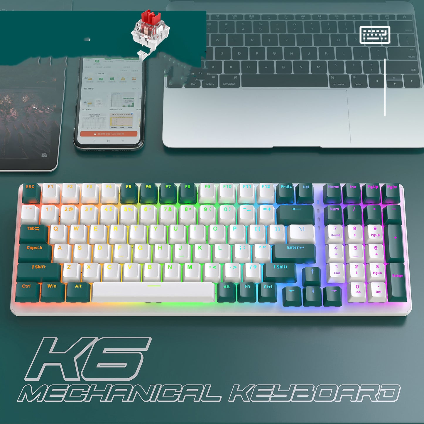 K6 Mechanical Keyboard Wireless 5.0 BT 2.4 Ghz Wired Three Modes Backlit Bluetooth Gamer Keyboard 100 Keys Keycaps Pc Gamer - Free Shipping - aurelia-clothing-8955