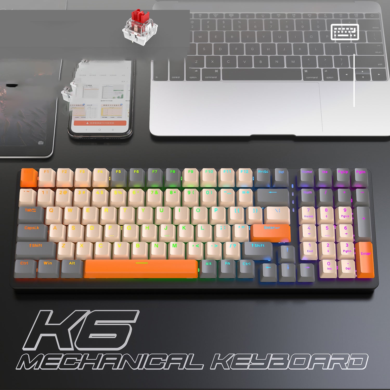 K6 Mechanical Keyboard Wireless 5.0 BT 2.4 Ghz Wired Three Modes Backlit Bluetooth Gamer Keyboard 100 Keys Keycaps Pc Gamer - Free Shipping - aurelia-clothing-8955