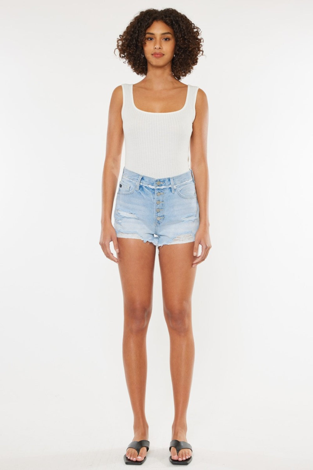 Kancan Distressed Button Fly Denim Shorts - aurelia-clothing-8955
