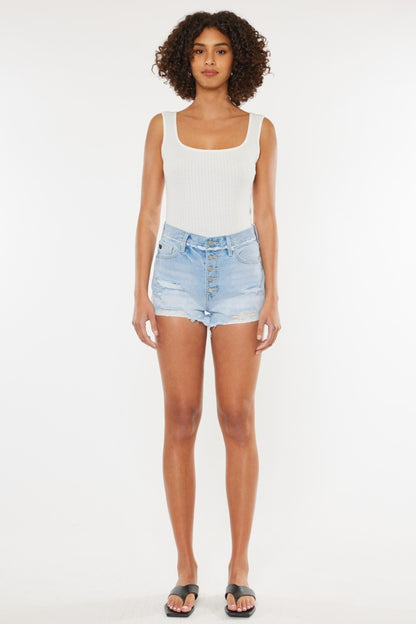 Kancan Distressed Button Fly Denim Shorts - aurelia-clothing-8955