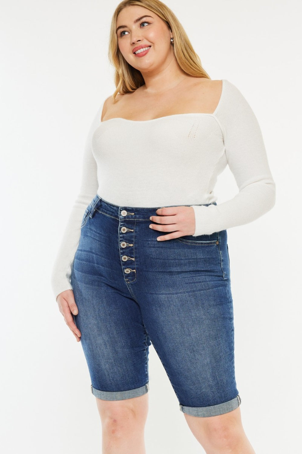 Kancan Full Size Cats Whiskers Button Fly Denim Shorts - aurelia-clothing-8955