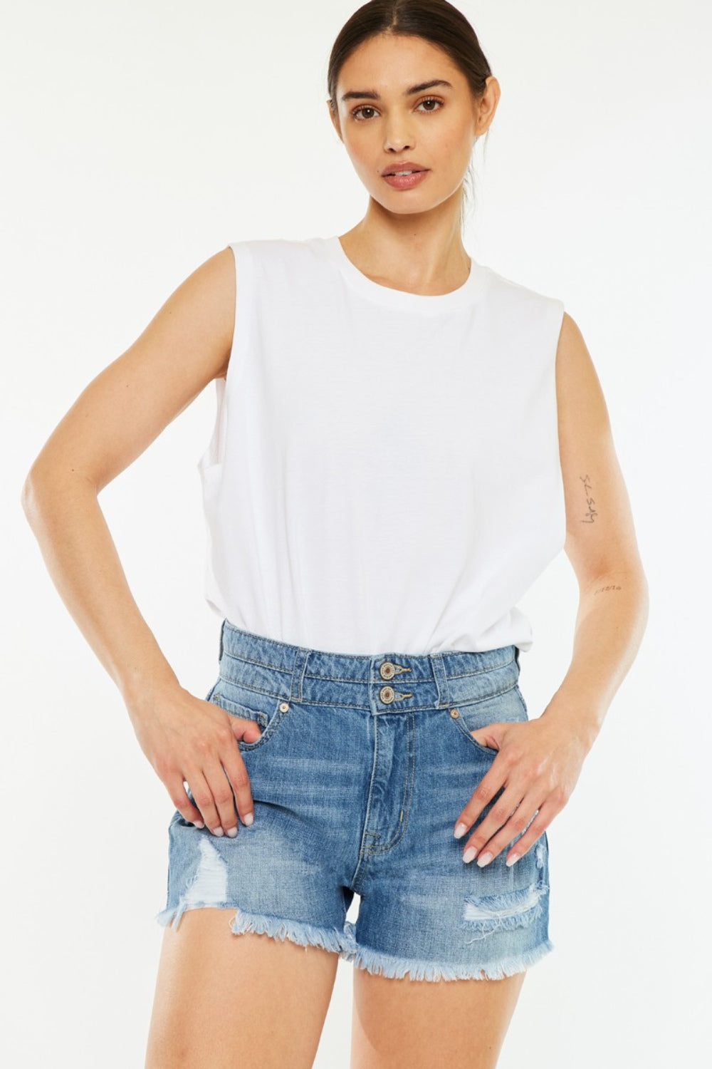 Kancan Full Size High Rise Raw Hem Denim Shorts - aurelia-clothing-8955