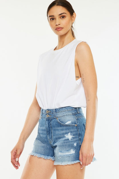 Kancan Full Size High Rise Raw Hem Denim Shorts - aurelia-clothing-8955
