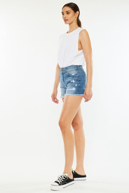 Kancan Full Size High Rise Raw Hem Denim Shorts - aurelia-clothing-8955