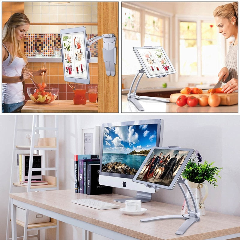 Kitchen Tablet Stand Wall Desk Tablet Mount Stand Fit For 5-10.5 inch Width Tablet  Metal Bracket Smartphones Holders - Free Shipping - aurelia-clothing-8955