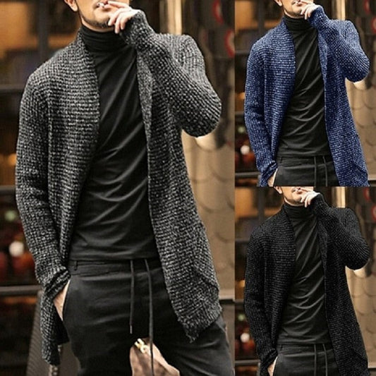 Knitted Cardigan Sweater Men Autumn Mens Long Sweater Jacket Casual Slim Fit Trench Knitwear Sweaters Streetwear Tops Gray - Free Shipping - aurelia-clothing-8955