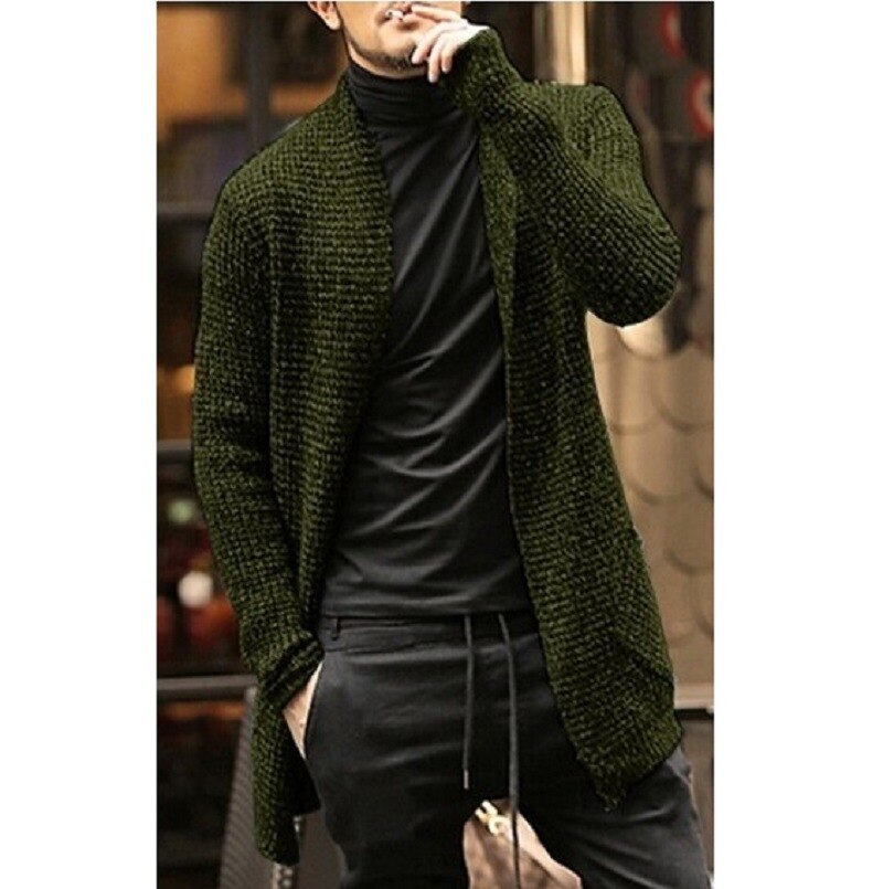 Knitted Cardigan Sweater Men Autumn Mens Long Sweater Jacket Casual Slim Fit Trench Knitwear Sweaters Streetwear Tops Gray - Free Shipping - aurelia-clothing-8955