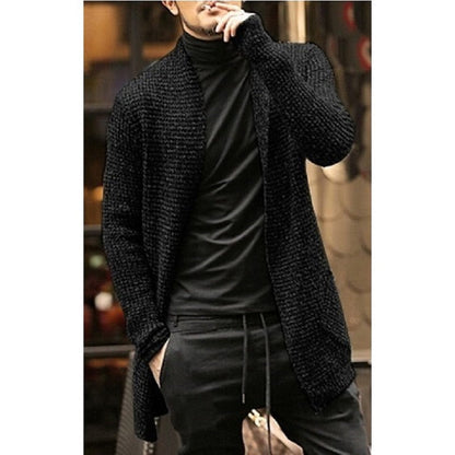 Knitted Cardigan Sweater Men Autumn Mens Long Sweater Jacket Casual Slim Fit Trench Knitwear Sweaters Streetwear Tops Gray - Free Shipping - aurelia-clothing-8955