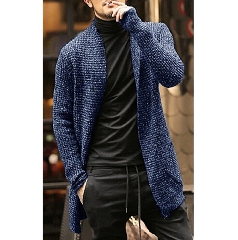 Knitted Cardigan Sweater Men Autumn Mens Long Sweater Jacket Casual Slim Fit Trench Knitwear Sweaters Streetwear Tops Gray - Free Shipping - aurelia-clothing-8955