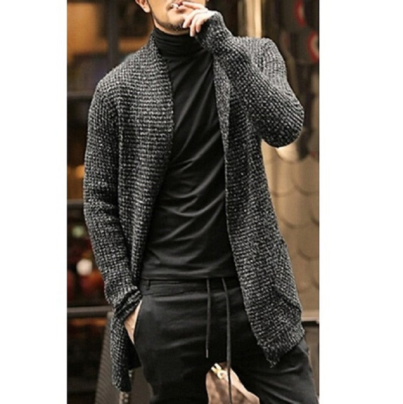 Knitted Cardigan Sweater Men Autumn Mens Long Sweater Jacket Casual Slim Fit Trench Knitwear Sweaters Streetwear Tops Gray - Free Shipping - aurelia-clothing-8955