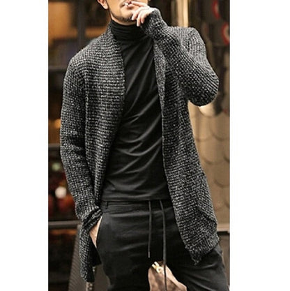 Knitted Cardigan Sweater Men Autumn Mens Long Sweater Jacket Casual Slim Fit Trench Knitwear Sweaters Streetwear Tops Gray - Free Shipping - aurelia-clothing-8955