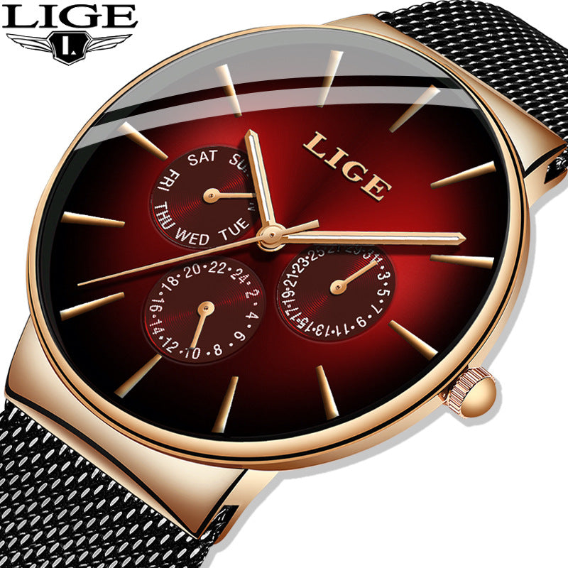 LIGE Mesh Strap Quartz Mens Watch - Free Shipping - aurelia-clothing-8955