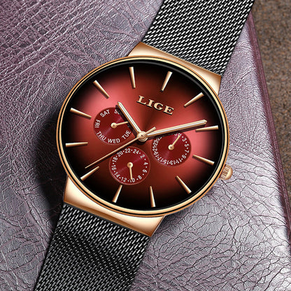 LIGE Mesh Strap Quartz Mens Watch - Free Shipping - aurelia-clothing-8955