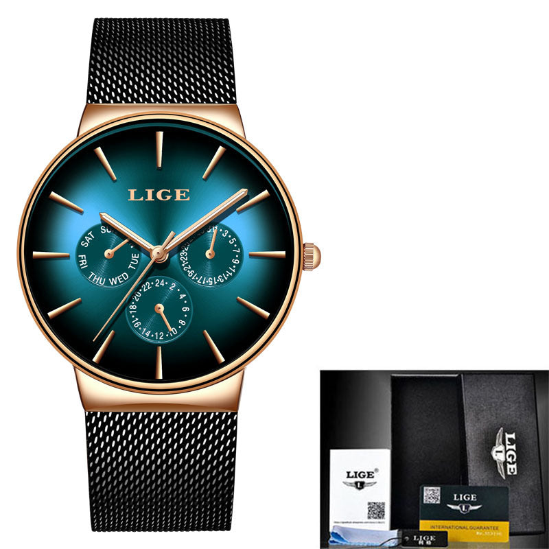 LIGE Mesh Strap Quartz Mens Watch - Free Shipping - aurelia-clothing-8955