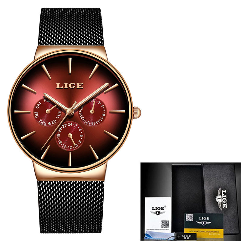 LIGE Mesh Strap Quartz Mens Watch - Free Shipping - aurelia-clothing-8955