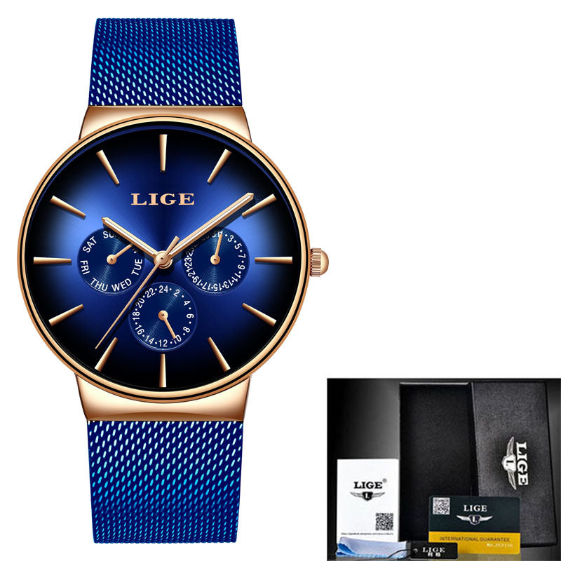 LIGE Mesh Strap Quartz Mens Watch - Free Shipping - aurelia-clothing-8955