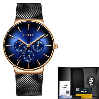 LIGE Mesh Strap Quartz Mens Watch - Free Shipping - aurelia-clothing-8955
