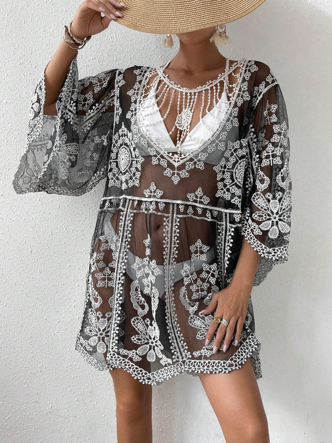 Lace Round Neck Cover-Up - aurelia-clothing-8955